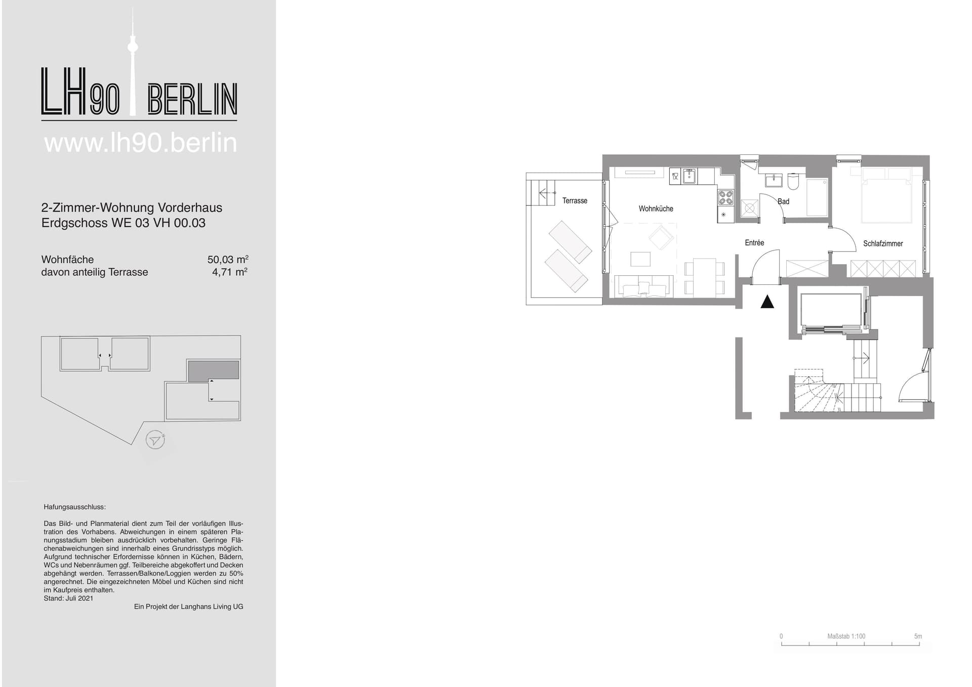 Modernes 2-Zimmer-Apartment mit offenem Wohnkonzept und Terrasse - Floor Plan 1