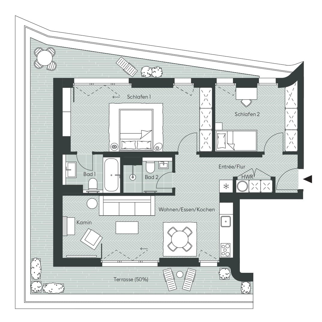 Luxury Penthouse (93 m²) with Terrace & Fireplace – Prime Berlin Location - 户型图 1