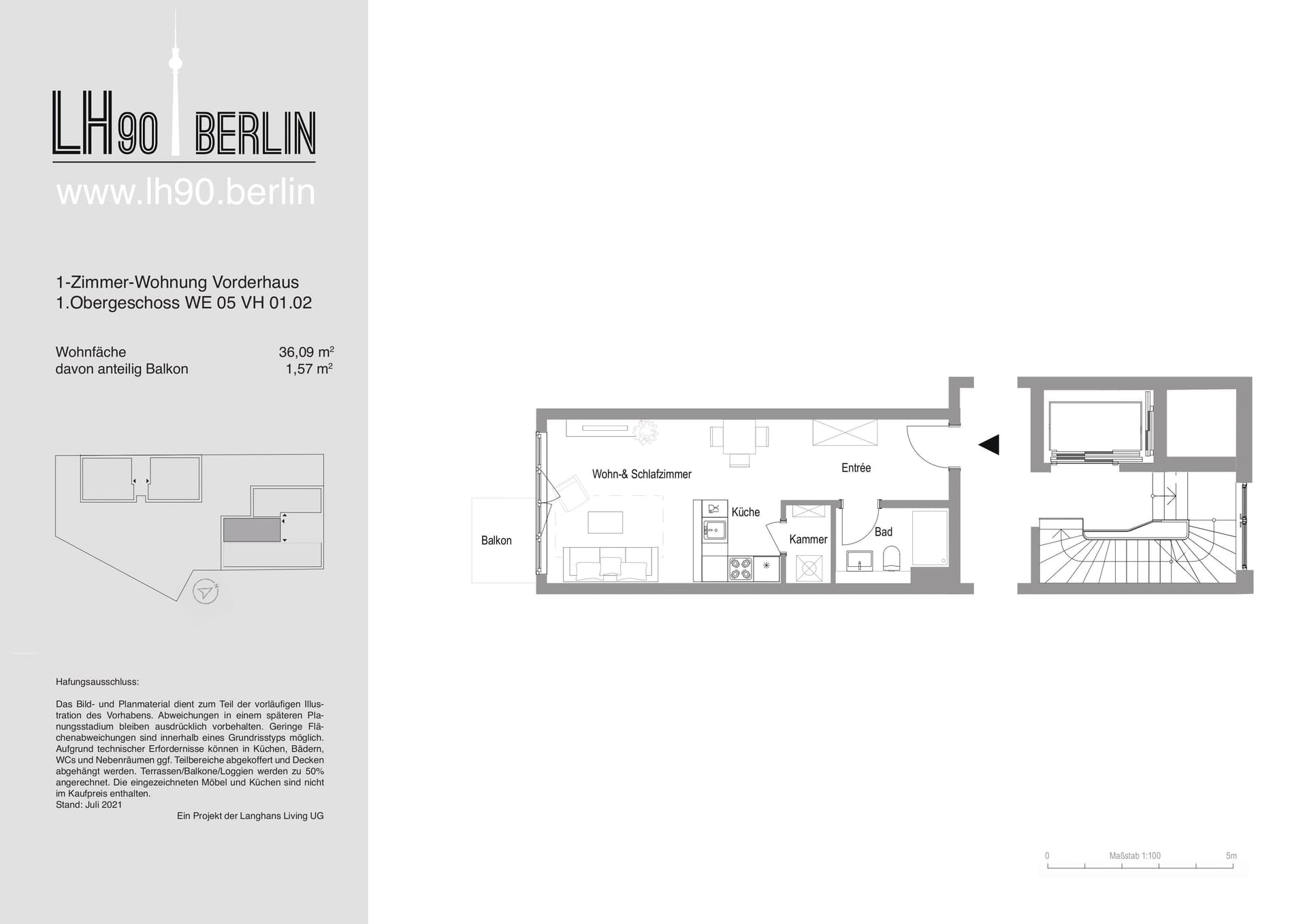 Kompaktes Design-Apartment mit privatem Balkon - Grundriss 1
